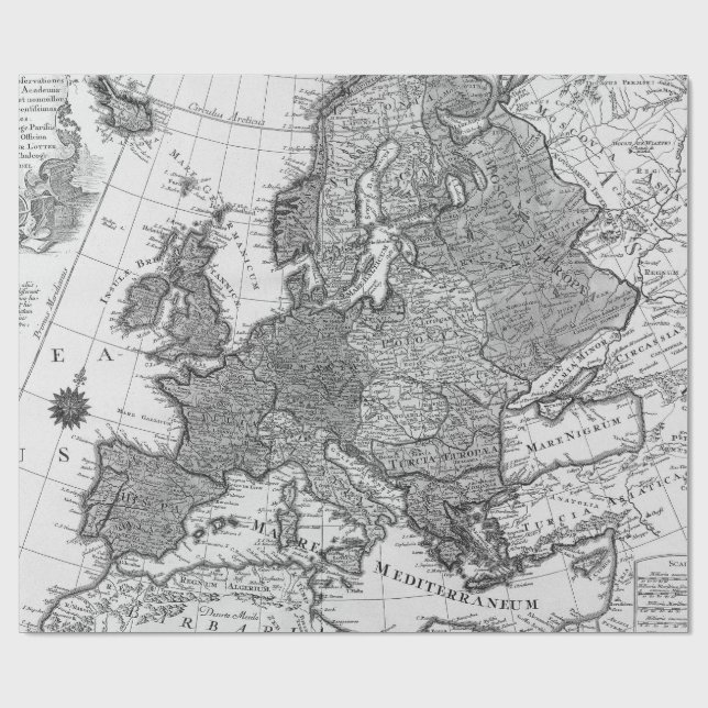 Old Maps Black and White Wrapping Paper Geschenkpapier (Flach)