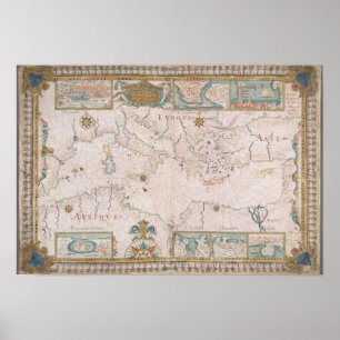 Old Mediterranean Sea Map Poster