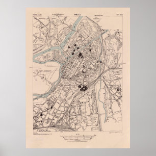 Old Metz France Map (1943) Poster