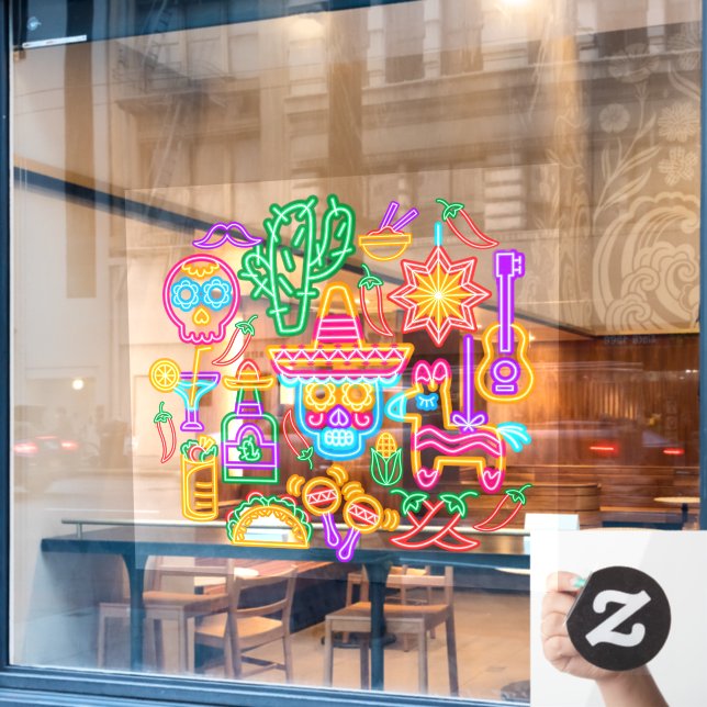 Old Mexico Cinco de Mayo Imitats Neon Light Fensteraufkleber (Café-Fenster)
