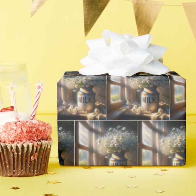 Old Milk Can mit Daisy Bouquet Geschenkpapier (Geburtstagsparty)