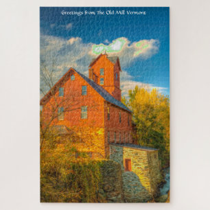 Old Mill in Vermont .Christmas Greetings Jigsaw Pu Puzzle