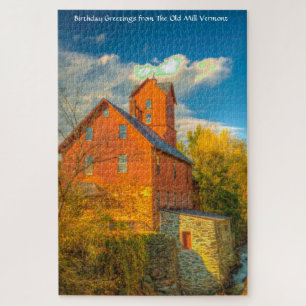 Old Mill in Vermont .Christmas Greetings Jigsaw Pu Puzzle