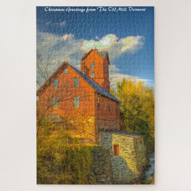 Old Mill in Vermont .Christmas Greetings Jigsaw Pu Puzzle (Vertikal)