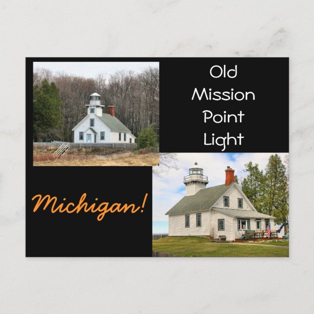 Old Mission Point Light Michigan Postkarte (Vorderseite)