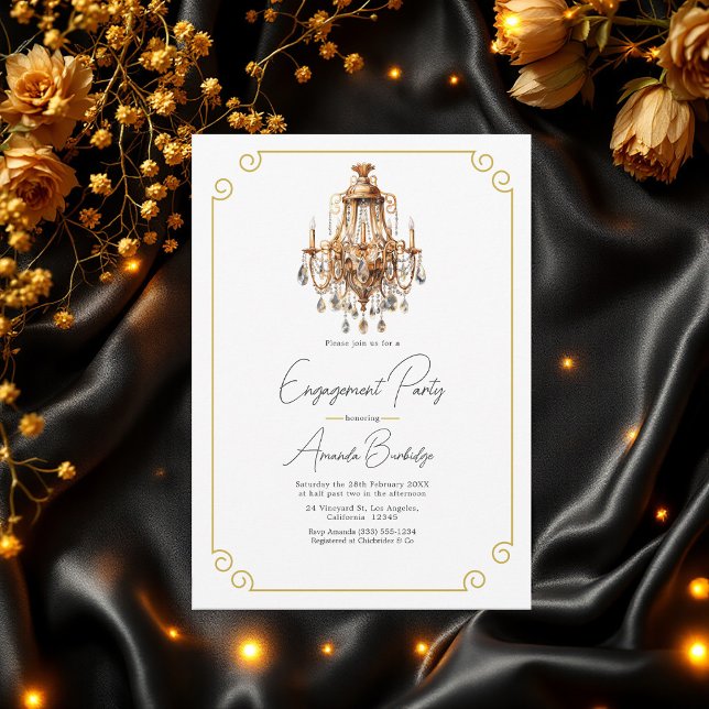 Old Money Ästhetische Black & Gold Engagement Part Einladung (Old Money Aesthetic Black & Gold Engagement Party Invitation)