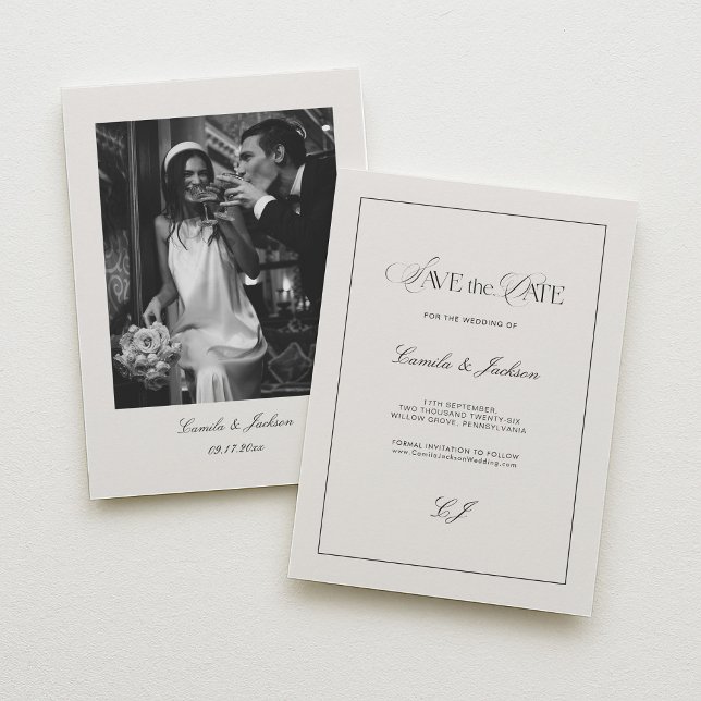 Old Money Black and Ivory Wedding Save the Date Einladung (Von Creator hochgeladen)