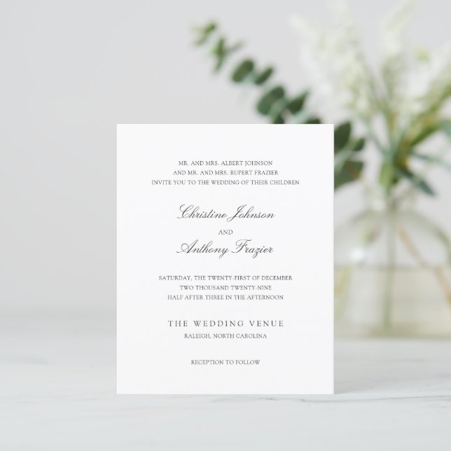 Old Money Black and White Classic Wedding Invite (Stehend Vorderseite)