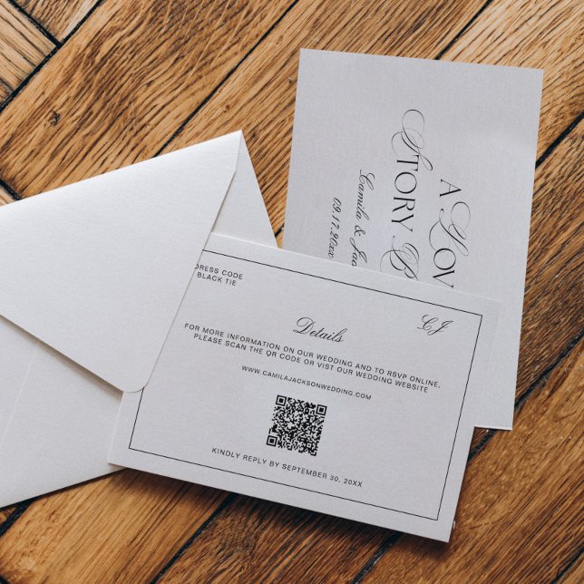 Old Money Black and White Wedding Details Begleitkarte (Von Creator hochgeladen)