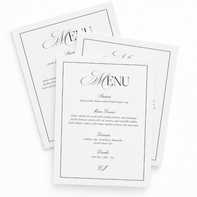 Old Money Black and White Wedding Menu Card Einladung (Von Creator hochgeladen)