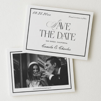 Old Money Black White Wedding Save the Date Photo Einladung
