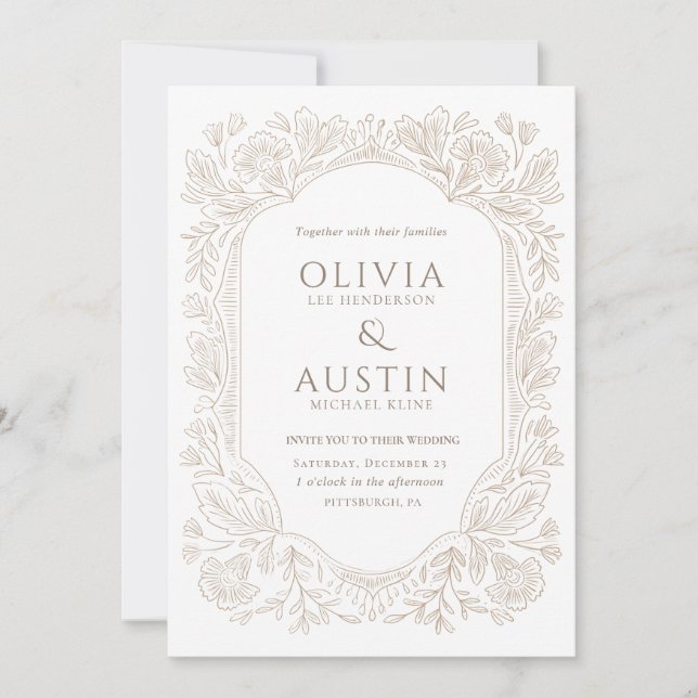 Old Money Botanical Wedding | Heirloom Taupe  Einladung (Vorderseite)