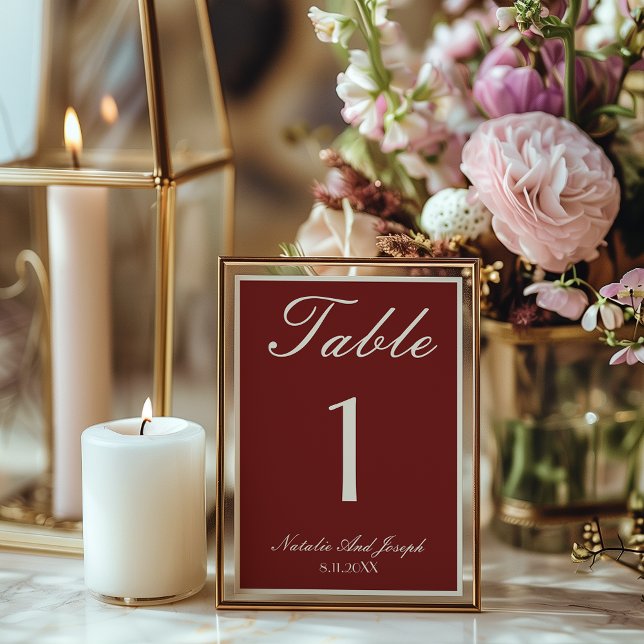 Old Money Burgundy Cream Wedding Table Number Einladung (Von Creator hochgeladen)