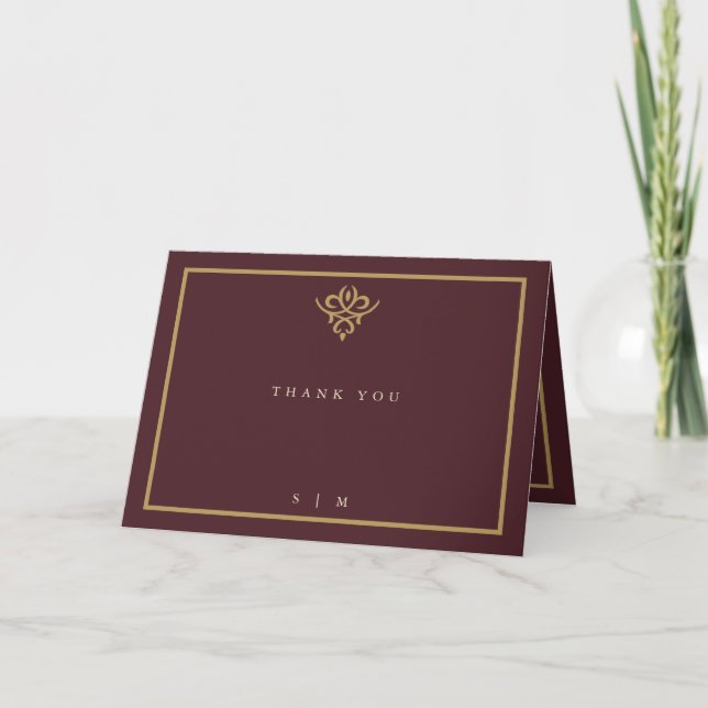 Old Money Burgundy Wedding Folded  Dankeskarte (Vorderseite)