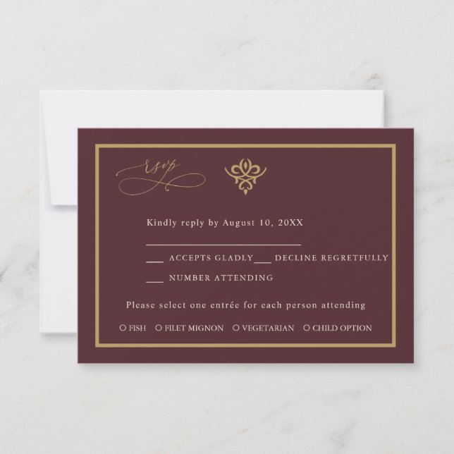 Old Money Burgundy Wedding Response Card RSVP Karte (Vorderseite)