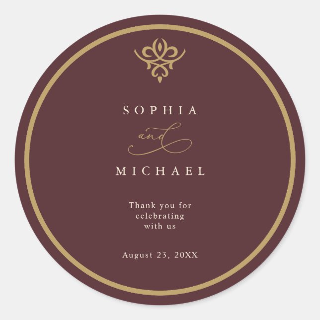 Old Money Burgundy Wedding Sticker (Vorderseite)