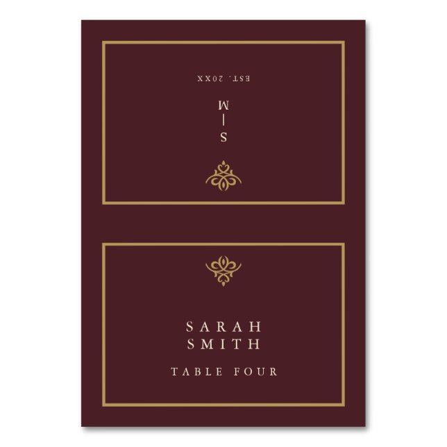 Old Money Burgundy Wedding Table Place Card Tischnummer (Vorderseite)