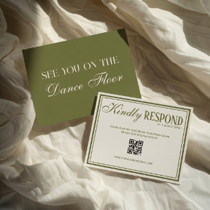 Old Money Chic Olivgrün Elfenbein QR-Code Hochzeit RSVP Karte