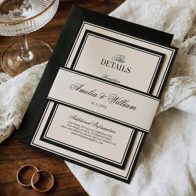 Old Money Classic Luxury Black Cream Wedding Einladungsbanderole (Von Creator hochgeladen)