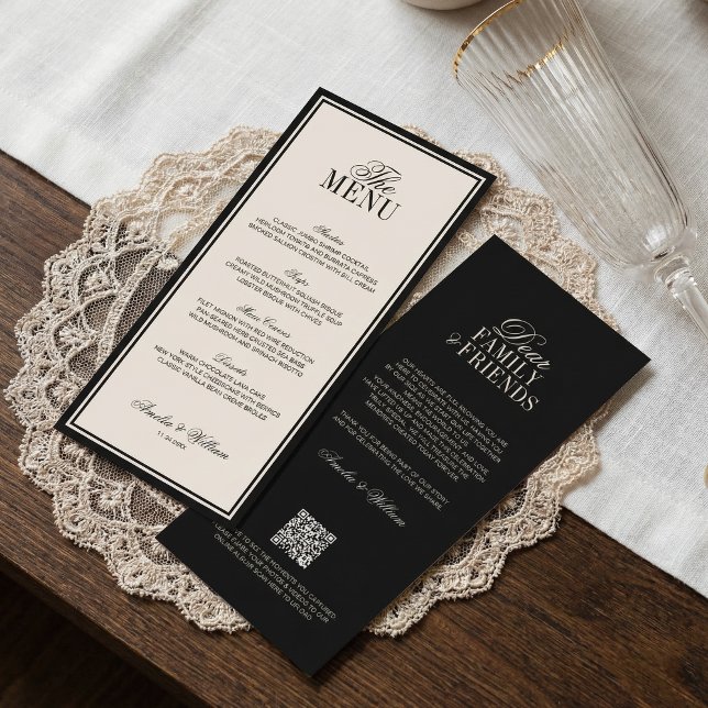 Old Money Classic Luxury Black Cream Wedding Menükarte (Von Creator hochgeladen)