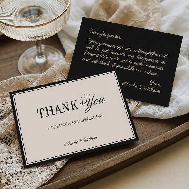Old Money Classy Timeless Black Cream Wedding Dankeskarte (Von Creator hochgeladen)