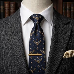 Old Money Eule Himmelsmond Stern Marineblau Krawatte