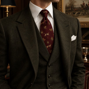 Old Money Fox Hound Jagd Eichenlaub Burgund Krawatte