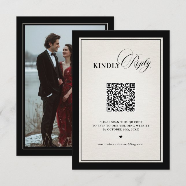 Old Money Modern Formal Black Luxury Chic QR code RSVP Karte (Vorne/Hinten)