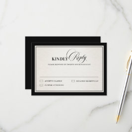 Old Money Modern Formal Black Luxury Chic Wedding RSVP Karte