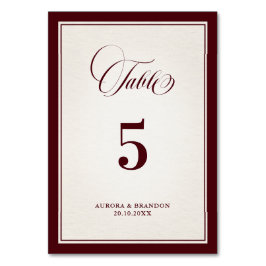 Old Money Modern Formal Burgundy Luxury Wedding Tischnummer