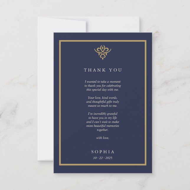 Old Money Navy Blue Flat Thank You Card Dankeskarte (Vorderseite)