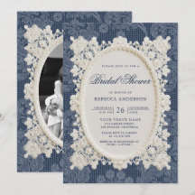 Old Money Navy Blue Ivory Doily Lace Bridal Shower