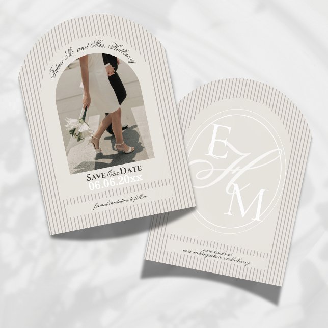 Old Money Script Mauve Stripe Foto Save the Date Einladung (Invite guests to mark their calendars for your wedding with this Old Money Stripe Save the Date!)