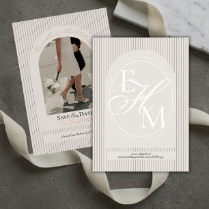 Old Money Script Mauve Stripe Foto Save the Date Folieneinladung