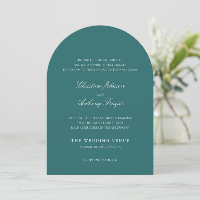 Old Money Teal Classic Wedding Einladung (Stehend Vorderseite)