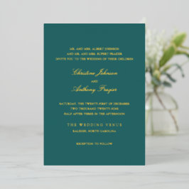 Old Money Teal Classic Wedding Folieneinladung