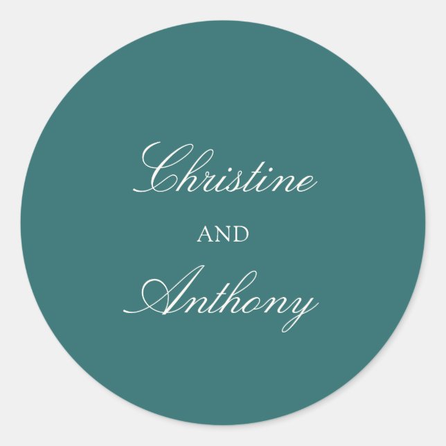 Old Money Teal Classic Wedding Runder Aufkleber (Vorderseite)