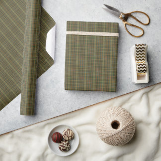 Old Money Waldgrün Rostorange Tartan Karo Geschenkpapier