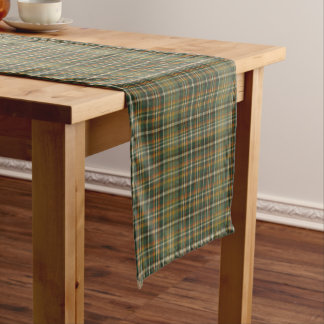 Old Money Waldgrün Rostorange Tartan Karo Kurzer Tischläufer