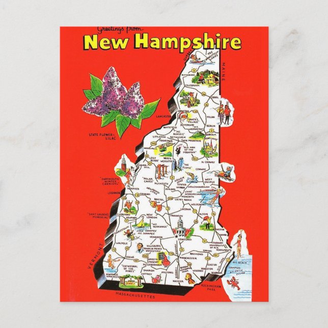 Old New Hampshire Map Postcard Postkarte (Vorderseite)