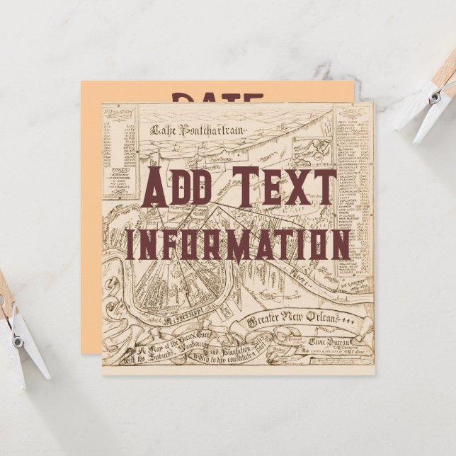 Old New Orleans Map bearbeiten Text, Party Einladu Einladung (Vorderseite/Rückseite Beispiel)