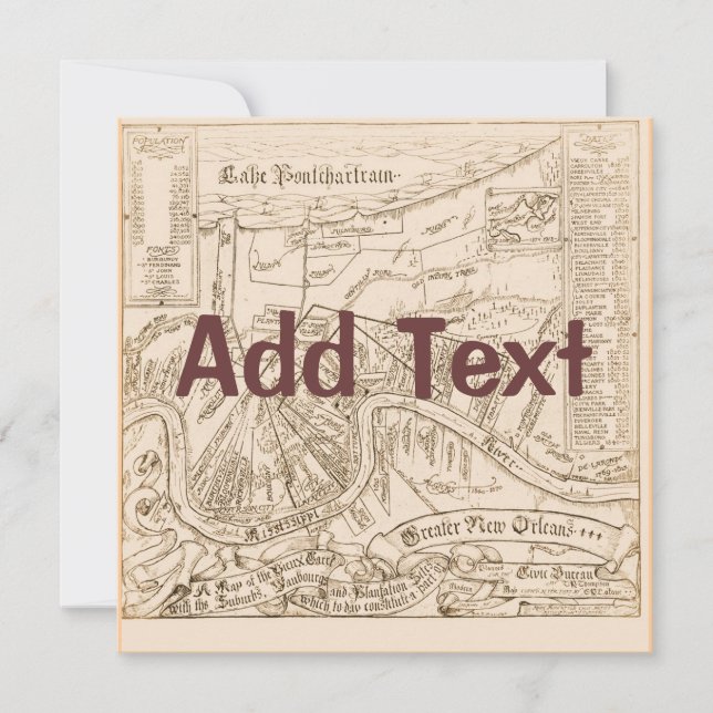 Old New Orleans Map bearbeiten Text, Party Einladung (Vorderseite)