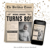 Old Newspaper Fun Custom Foto 80. Geburtstagsparty