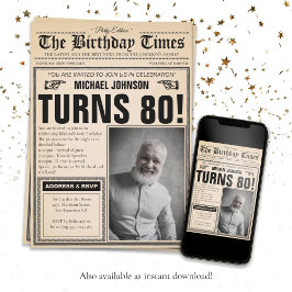 Old Newspaper Fun Custom Foto 80. Geburtstagsparty Einladung