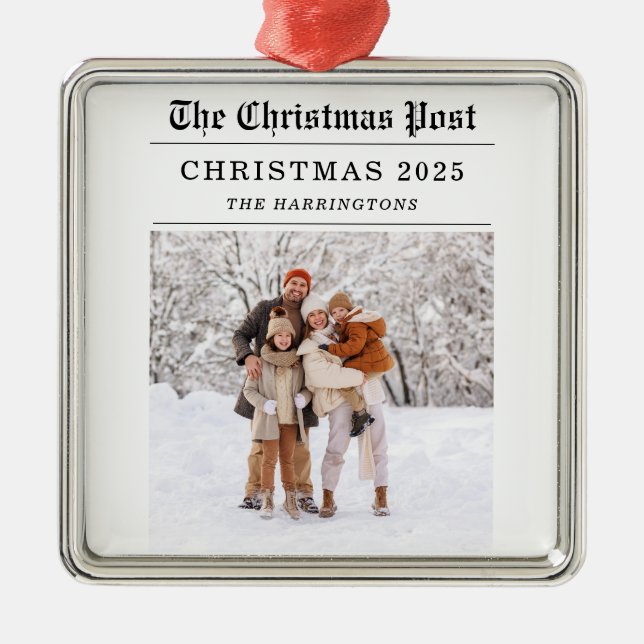 Old Newspaper Style Christmas Grußkarte Ornament Aus Metall (Vorne)