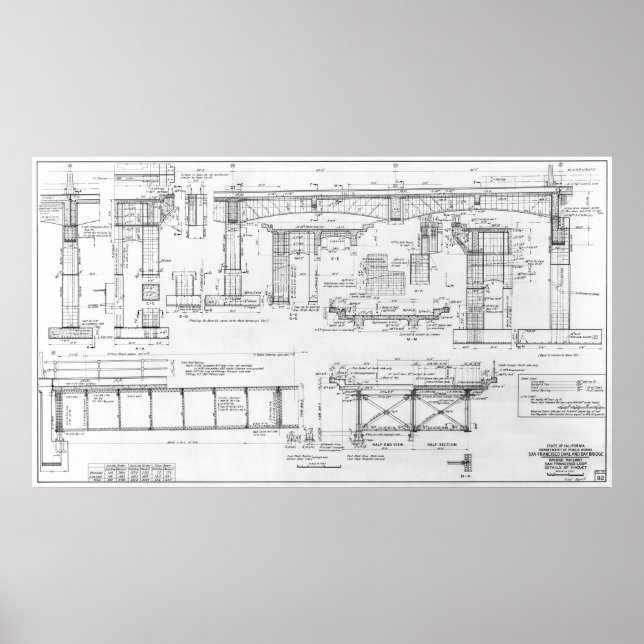 OLD OAKLAND BAY BRIDGE BLUEPRINT 1935 POSTER (Vorne)