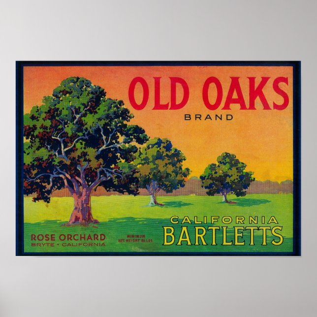 Old Oaks Pear Crate LabelBryte, CA Poster (Vorne)