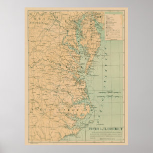 Old Outer Banks & Chesapeake Bay Lighthouse Map Poster
