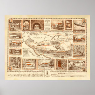 Old Palo Alto CA Karte (1925) Vintage California B Poster