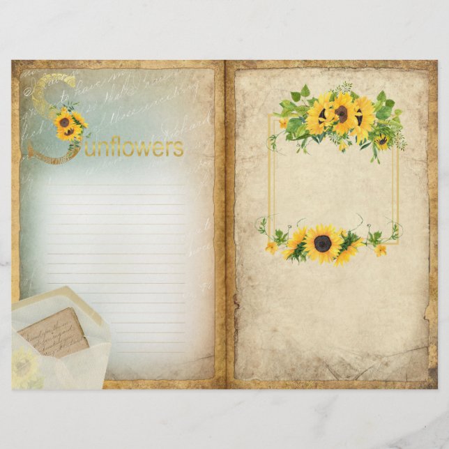 Old Parchment Collage Sunflower Journal-Seite (Vorderseite)